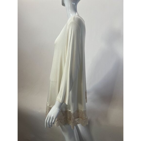 Lori Goldstein LOGO Womens Ivory Tunic Top With Lace Hem Detail Size 1X Soft Str - Picture 3 of 16
